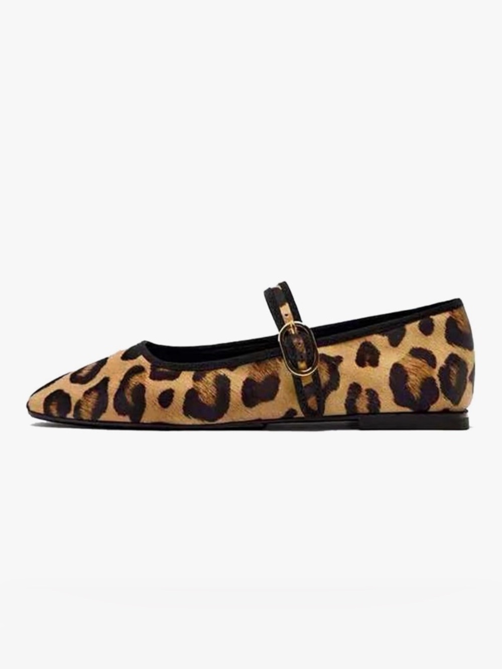 Leopard Print Mary Jane Flats with Buckle Strap - Brown - Picture 4 of 12